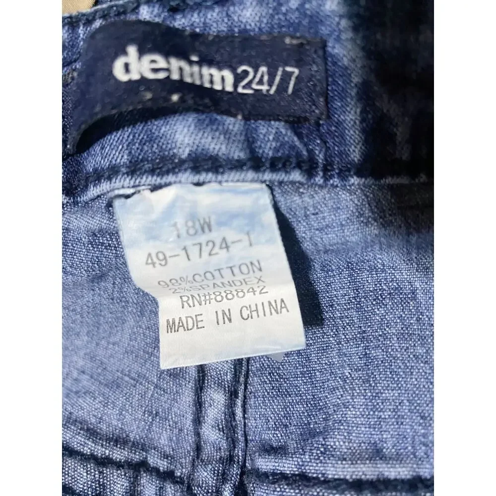 Denim 24/7 Women's Embroidered Blue Stretch Jeans Size 18W Cotton Spandex